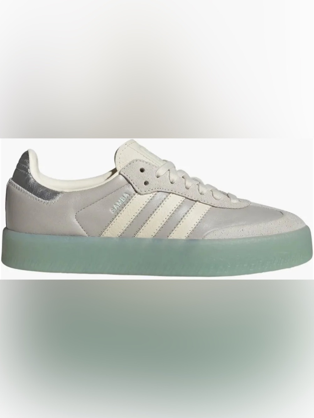 adidas Samba Platform Shoe in Light Gray with Mint Green Sole